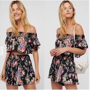Free People Black Floral Flowy Set